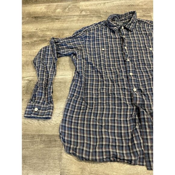 Polo Ralph Lauren Linen Button Up Shirt Men's XL Blue Plaid Breathable‎ Preppy - Picture 7 of 10